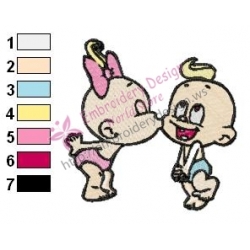 Two Babies kiss Embroidery Design